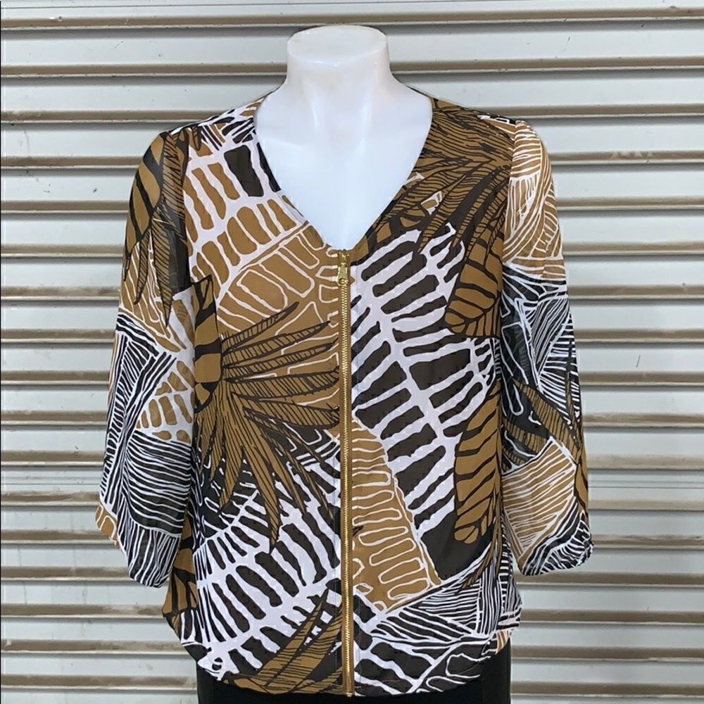 Chico’s long sleeve zip front large leaf pattern - Picture 3 of 7